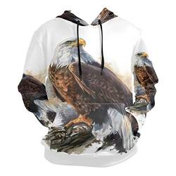 PUXUQU Herren Hoodie Sweatshirt Aquarell Kahl Adler Langarm Pullover Hooded Hoody mit Taschen von PUXUQU