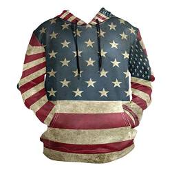 PUXUQU Mens Hoodie Sweatshirt Jahrgang Amerikanisch Flagge Long Sleeve Pullover Hooded Hoody with Pockets von PUXUQU