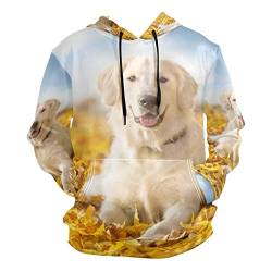 PUXUQU Mens Hoodie Sweatshirt Süß Golden Retriever Hund Long Sleeve Pullover Hooded Hoody with Pockets von PUXUQU
