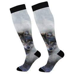 PUXUQU Socken Strümpfe Jahrgang Tier Wolf Herren Damen Kniestrümpfe Socken 2 Pack von PUXUQU