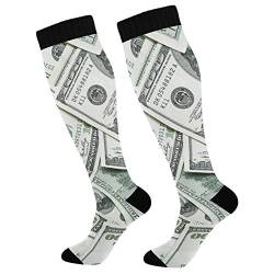 PUXUQU Socken Strümpfe Lustig Amerikanisch Dollar Geld Herren Damen Kniestrümpfe Socken 1 Pack von PUXUQU