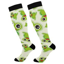 PUXUQU Socken Strümpfe Süß Grün Frosch Muster Herren Damen Kniestrümpfe Socken 1 Pack von PUXUQU