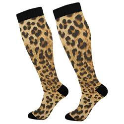 PUXUQU Socken Strümpfe Tropisch Tier Leopard Druck Herren Damen Kniestrümpfe Socken 2 Pack von PUXUQU