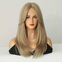 Blonde Perücke für Frauen, synthetisches glattes Haar, Perücke mit Pony, geschichtete Perücken für weibliches, tägliches, hitzebeständiges, natürliches Haar von PUYYDS