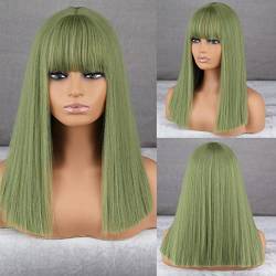 Lange grüne synthetische gerade Damenperücke mit Pony Lolita-Haar Cosplay natürliche hitzebeständige Perücke von PUYYDS