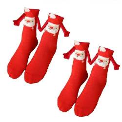 2 Paar Magnetische Socken, Hand-in-Hand-Socken, Lustige Weihnachts-Hand-in-Hand-Socken, 3D-Puppen-Paar-Socken, Magnetische Hand-Halte-Socken, Neuartige Freundschaftssocken Für Damen Und Herren von PW TOOLS