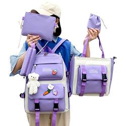 School Backpack Set for girls,Schulrucksack-Set für Mädchen, 5-in-1-Schulrucksäcke für Teenager, Taschen in der Mittelschule, Schulrucksack für Frauen, einschließlich Rucksack, Bleistiftbeutel, kleine von PW TOOLS