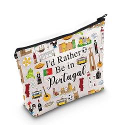 PWHAOO Portugal Trip Vacation Gift I'd Rather Be in Portugal Make-up-Tasche Portugal Heritage Kosmetiktasche Portugal Pride Souvenir Geschenk, Lieber in Portugal M von PWHAOO