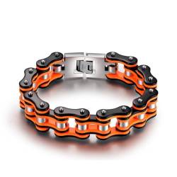 PWSHZ Fahrradkettenarmband Aus Titanstahl, Herren-Zubehörkette Aus Edelstahl,19cm,schwarzorange von PWSHZ