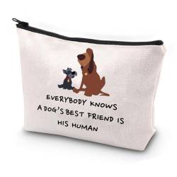 Kosmetiktasche mit Aufschrift "Everybody Knows A Dog's Best Friend is His Human", mit Reißverschluss, Make-up-Tasche, beige, Einheitsgröße von PXTIDY