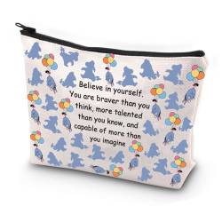 PXTIDY Ee-Yore Kosmetiktasche mit Esel-Motiv "You are Braver Than You Think", mit Reißverschluss, Cartoon-Charakter-Liebhaber, Esel, beige, Einheitsgröße, Kosmetiktasche von PXTIDY