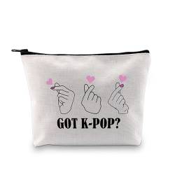 PXTIDY Got K-POP? Make-up-Tasche, lustiges K-Drama-Liebhaber, Geschenk, K-Pop-Merchandise-Reise-Reißverschlusstasche, K-Pop, Mode für Fans, beige, Einheitsgröße, Kosmetiktasche von PXTIDY