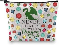 PXTIDY Lustiges DND-Drachen-Geschenk für DND-Gamer, Geschenk, nie einen Deal mit einem Drachen machen, Make-up-Tasche, RPG, Ploy, Gaming-Liebhaber, Geschenk, beige, Einheitsgröße, Kosmetiktasche von PXTIDY