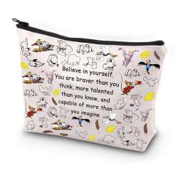 PXTIDY Make-up-Tasche mit fliegendem Elefanten-Motiv, Geschenk mit Aufschrift "You are Braver Than You Think", mit Reißverschluss, Dumbo-Merch, beige, Einheitsgröße, Kosmetiktasche von PXTIDY