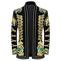 PYJTRL Herren Blazer/Anzugjacke mit goldfarbener Stickerei, Schwarz,Green Flower,M von PYJTRL