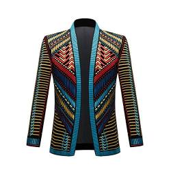 PYJTRL Herren Blazer/Anzugjacke mit goldfarbener Stickerei, Schwarz (3XL, Blaues Gold) von PYJTRL