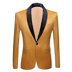 PYJTRL Herren-Blazer aus Samt, schmale Passform (L, Gelb) von PYJTRL