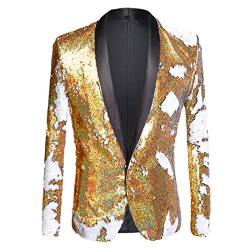PYJTRL Männer Stilvolle Zwei Farbe Umwandlung Glänzende Pailletten Blazer Anzug Jacke, Gold + Weiß 01, M von PYJTRL