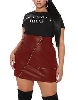 Damen Plus Size Reißverschluss PU Kunstleder Rock Kurz Skinny Hohe Taille Bodycon, weinrot, 3XL Mehr von PYL