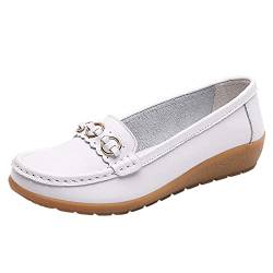 Comfort Walking Flat Loafer für Damen zum Hineinschlüpfen aus Leder Bequeme flache Schuhe Outdoor-Fahrschuhe Schuhe Damen Mit Herzen (White, 42) von PYUIYY