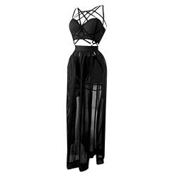 Dreiteiliges Damenkleid mit Trägern und Busenkissenrock Dessous Dessous Set Schwarz Spitze von PYUIYY