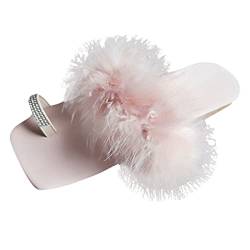 Frauen kristallklare Zehen Hausschuhe Farbe plüsch Dekorieren Frauen beiläufige flache Hausschuhe Sexy Schuhe Damen Für Sex (Pink, 38) von PYUIYY