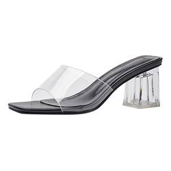 PYUIYY Damen Sommer Mode High Heels Transparent Quadratischer Einfache Einfarbige Rutschfeste Elegante Außenabnutzung Hausschuhe Sandalen Schuhe Sommer Damen Absatz von PYUIYY