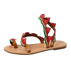 PYUIYY Frauen-Sommer-Wassermelonen-Dekorations-Flock-Slip-on-beiläufige offene Zehe-flacher weicher Boden-atmungsaktive Schuhe Sandalen Damen Turnschuhe Schuhe von PYUIYY