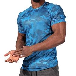 PYUIYY Print Slim Sport Tee Herren T-Shirt Stretch Fitness Ärmel weiche weiche Kleidung Tops New Camouflage Kurze Ärmelbluse Männer (Blue, XXL) von PYUIYY