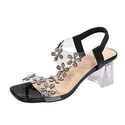 Sommer Strass elastische elastische Chunky High Heel Sandalen Schwarze Damen Schuhe von PYUIYY