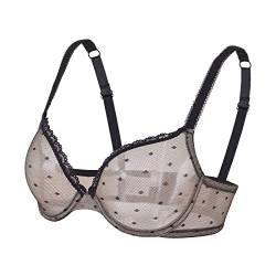 Damen Sheer Ungefüttert Durchsichtig Sexy Plunge Demi BH Spitze Balconette Mesh Ungepolstert Bügel Bralette Übergröße, schwarz, 90E/90E von PaZo