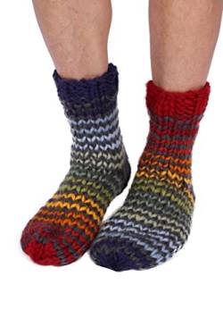 Pachamama Damen-Socken aus 100 % Wolle, handgestrickt, gestreift, Marineblau, mehrfarbig, Größe M 37-40, handgefertigt, extra warm, Marineblau, Mehrfarbig, 4-7 von Pachamama