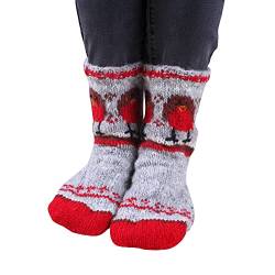 Pachamama Damen-Socken aus 100 % Wolle, handgestrickt, niedliches Rotkehlchen-Design, mehrfarbig, Größe M, 37-40, handgefertigt, extra warm, Grau, Rot, Braun, Weiß, Gelb, 4-7 von Pachamama