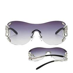 Pacienjo Y2K Sonnenbrille für Damen, rahmenlose Brille, UV-Schutz, für Mädchen, große rahmenlose Brille mit Schlange für das Fahren von Pacienjo
