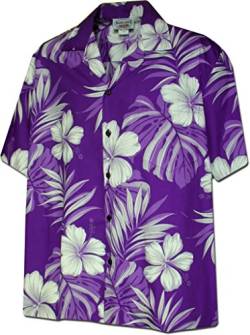 Monstera Herren Hawaii-Hemd Leaf Hibiskus Floral - Violett - X-Groß von Pacific Legend