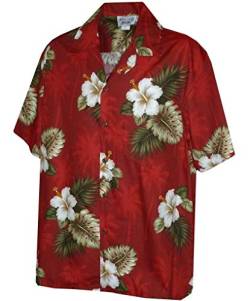 Pacific Legend Hawaii-Hemd für Herren mit Blumenmuster und Hibiskus und Palme - Rot - X-Groß von Pacific Legend