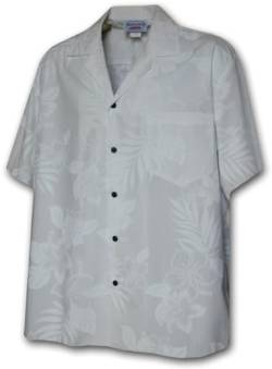 Pacific Legend Herren Hemd mit tropischem Blumenmuster, Weiß - Weiß - Klein von Pacific Legend