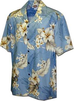 Pacific Legend Shirts Plumeria Hibiscus-Hawaiian - Blau - Groß von Pacific Legend