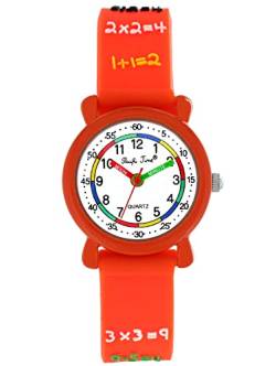 Pacific Time First Kinder-Armbanduhr Lernuhr 1x1 Armbanduhr Mädchen Jungen rechnen lernen Kinderuhren analog Quarz orange 20693 von Pacific Time