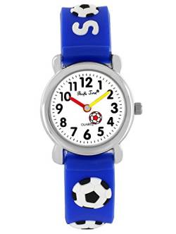 Pacific Time Kinder-Armbanduhr Fussball Armbanduhr Kinder Jungen Soccer Jungs Kinderuhren Uhren Lernuhr Uhr Kinderarmbanduhr Kinderuhr analog Quarz blau 20073 von Pacific Time