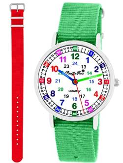 Pacific Time Kinder Armbanduhr Mädchen Jungen Lernuhr Kinderuhr Set 2 Textil Armband grün + rot analog Quarz 11116 von Pacific Time