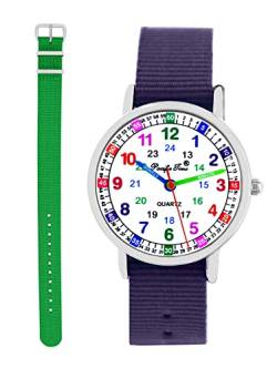 Pacific Time Kinder Armbanduhr Mädchen Jungen Lernuhr Kinderuhr Set 2 Textil Armband violett + grün analog Quarz 11133 von Pacific Time