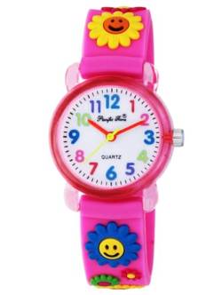 Pacific Time Kinder-Armbanduhr fröhliche bunte Blumen Analog Quarz pink 20042 von Pacific Time