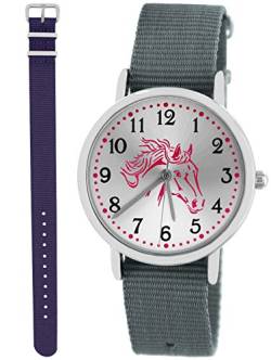 Pacific Time Kinderuhr Analog Quarz mit 2 Textilarmband 10025 Violett Grau von Pacific Time