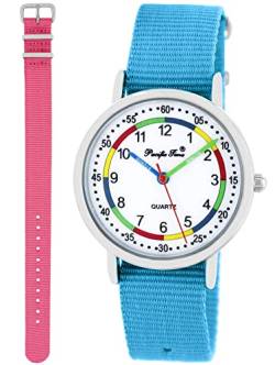 Pacific Time Lernuhr Mädchen Jungen Kinder Armbanduhr 2 Armband hellblau + rosa analog Quarz 11037 von Pacific Time