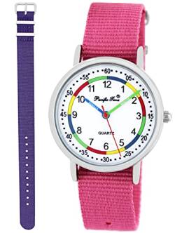 Pacific Time Lernuhr Mädchen Jungen Kinder Armbanduhr 2 Armband rosa + violett analog Quarz 11025 von Pacific Time