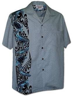Hawaiian Honu Single Panel Herren Aloha Shirts - Grau - Groß von Pacific