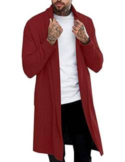 Pacinoble Herren Schal Casual Cardigan Langarm Drape Cape Leichte Open Front Lange Länge Cardigan, weinrot, Groß von Pacinoble