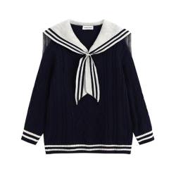 Japanische Lolita Uniform Matrose Kragen Kawaii Nette Pullover Weiche Tops Lose Lässige Zopfmuster Langarm Pullover Tops, Marineblau, XX-Large von Packitcute