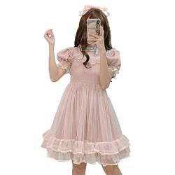 Japanisches Lolita-Spitzenkleid für Teenager und Mädchen, weich, süße Rüschen, A-Linie, Prinzessinnenpartykleider, rose, Mittel von Packitcute